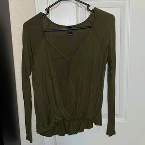 Green long sleeve open front top